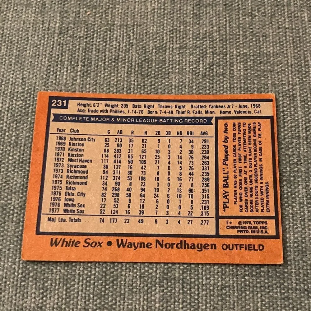 1978 Topps Chicago White Sox Baseball Card Trading Card